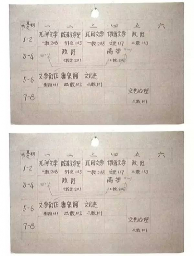 中文系1980年（大三下）課程表